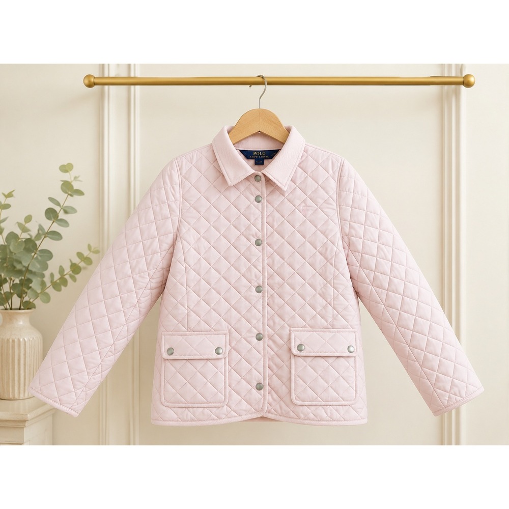 Polo Ralph Lauren Kids Girls Pink Quilted Barn Jacket Coat, size XL (16)